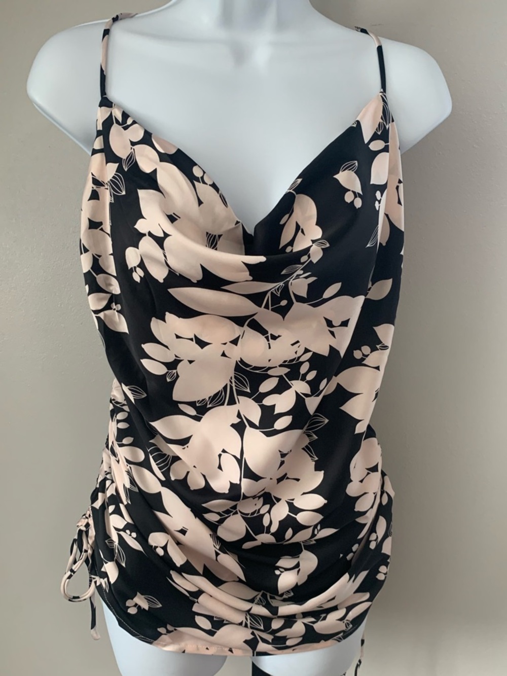 NWT easel Black & Blush Floral Cowl Neck Camisole